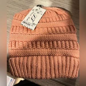 Faux Fur Lined Ponytail Beanie Winter Hat